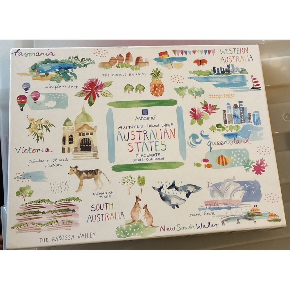 Ashdene "Australia Down User States" Place Mats Cork Back Set Of 6 Pre Owned